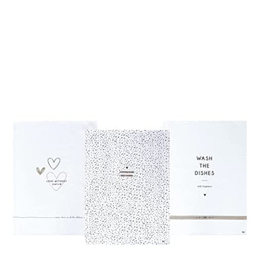 Bastion Collections Küchenhandtuch-Set WASH The Dishes 3tlg. Verschiedene Motive 50x70cm 100% Baumwolle Weiss Küchentextilien BC Kitchen Towels im Sale